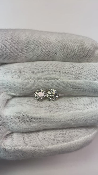 2.5 Carat Round Prong Set Real Natural Earth Mined Diamond Stud Earring Solid White Gold 14K