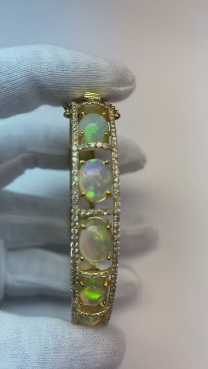Opal Natural Earth Mined Diamond Bracelet Prong Set 89 Carats Bracelet Women