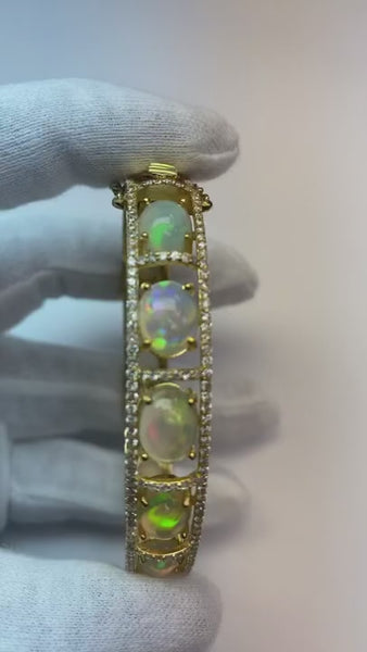 Opal Diamond Bracelet Prong Set 89 Carats Bracelet Women