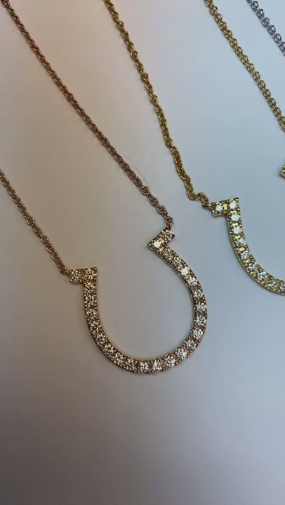 2.5 Ct Round Cut Natural Earth Mined Diamonds Horseshoe Pendant Necklace14K White Gold