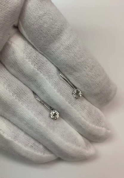 Round Natural Earth Mined Diamonds 0.50 Carats Leverback Earring Pair White Gold Earrings