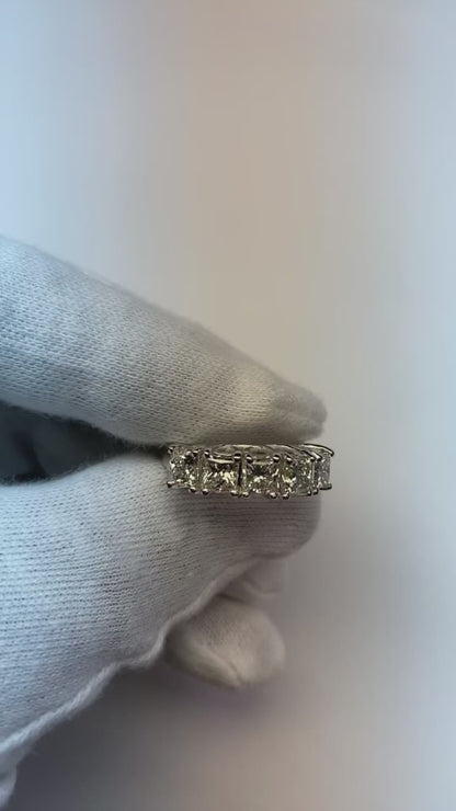 Five Stone Half Eternity Princess Natural Earth Mined Diamond Band 3 Carats
