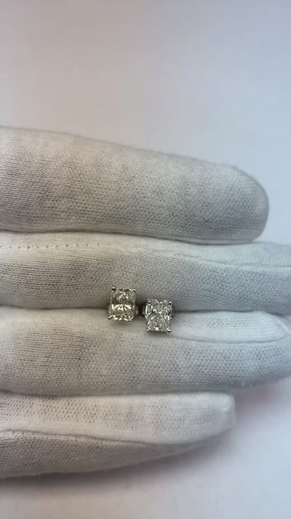 Solitaire Radiant Cut Natural Earth Mined Diamond Stud Earring 2 Carats White Gold 14K