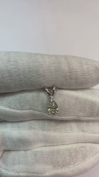 1 Carat Pear Cut Solitaire Natural Earth Mined Diamond Necklace Pendant White Gold 14K