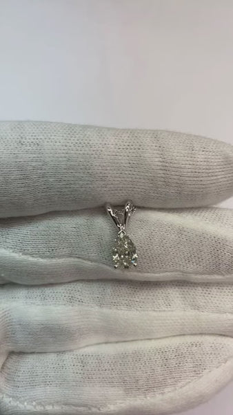 1 Carat Pear Cut Solitaire Natural Diamond Necklace Pendant White Gold 14K