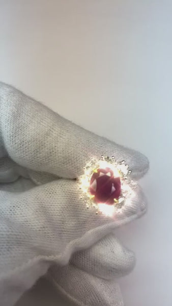 Natural Oval Ruby With Diamonds 6.10 Ct Wedding Ring Gold 14K