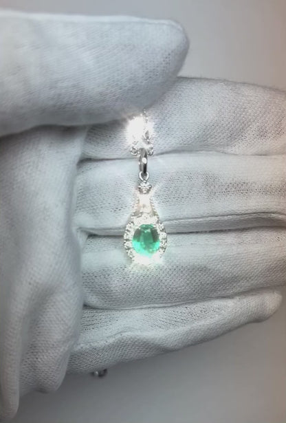 Halo Oval Ceylon Sapphire Pendant Round & Emerald Natural Earth Mined Diamond 2.75 Carats