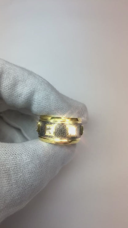 Unique Men's Band Two Tone With Princess Cut Natural Earth Mined Diamonds