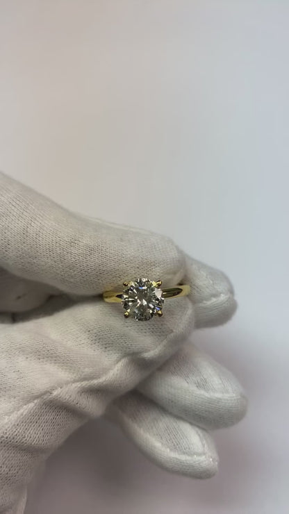 2 Carats Round Cut Solitaire Natural Earth Mined Diamond Engagement Ring Yellow Gold 14K