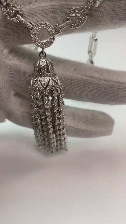 19 Ct Small Round Cut Natural Diamond Diamonds Chandelier Necklace Vvs1