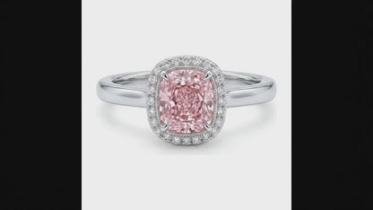 2.75 Carat Cushion Pink Lab Grown Diamond and White Diamond Halo Ring 14K White Gold