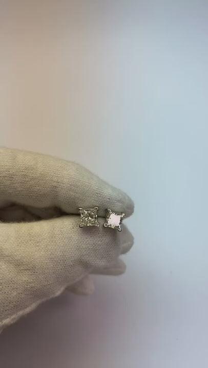 2 Carat Princess Natural Earth Mined Diamond Stud Earring Gold Solid White Prong Set