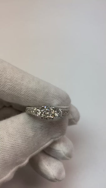 2.50 Carat Filigree Antique Style 3 Stone Diamond Engagement Ring