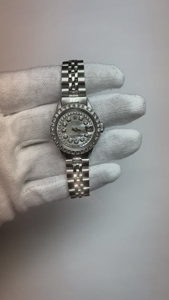 Rolex Ladies Datejust Watch Stainless Steel Diamond Dial Bezel