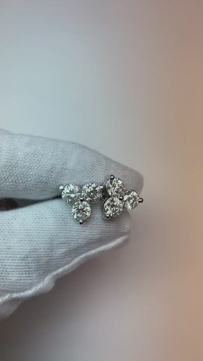 Round Cut Sparkling 3 Ct Natural Earth Mined Diamonds Lady Stud Earrings White Gold 14K