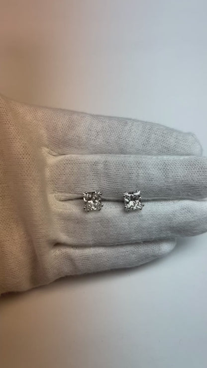 4 Ct Big Princess Cut Solitaire Genuine Natural Earth Mined Diamond Stud Earring 14K White Gold