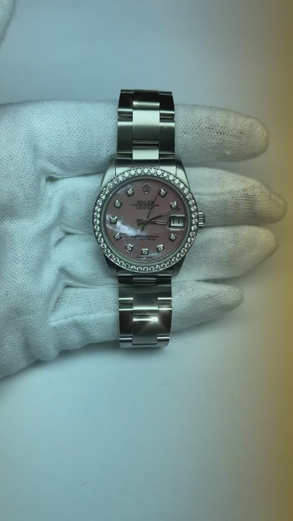 Rolex Dj Watch Pink Mother Of Pearl Dial Custom Diamond Bezel Ss