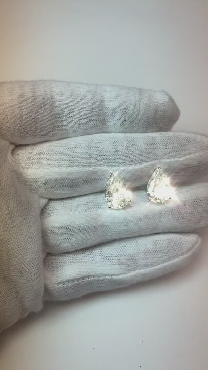 8 Carats Pear Cut Natural Earth Mined Diamond Women Stud Earrings White Gold 14K