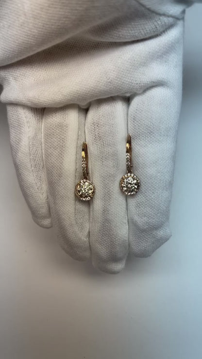 3.5 Carats Round G-Vs2 Natural Earth Mined Diamond Leverback Earring Pair White Gold 14K