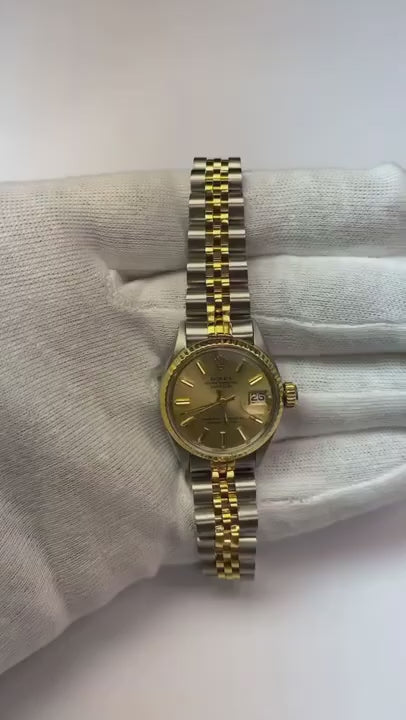 Ladies Rolex Datejust Watch Stick Dial Smooth Bezel Two Tone