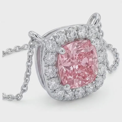 Pink Diamond Necklace 3 Carat Cushion