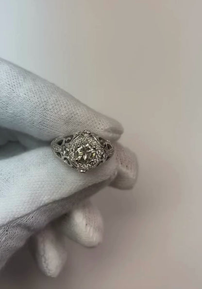 Round Natural Earth Mined Diamond Engagement Anniversary 1.10 Carat Fancy Ring WG 14K