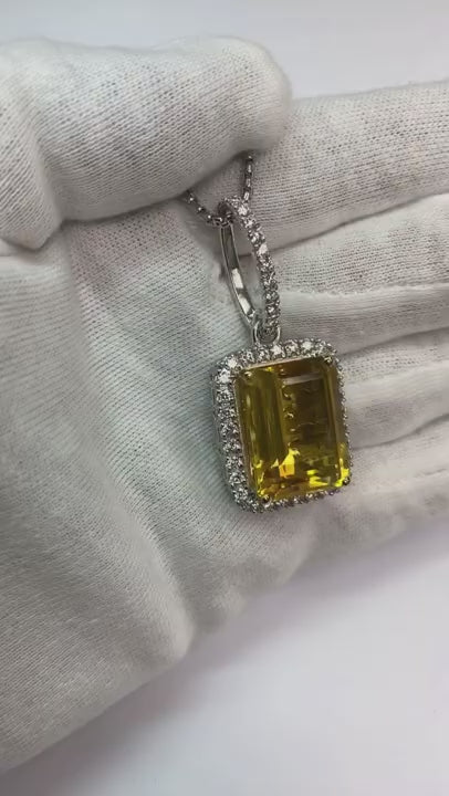 Big Cushion Madeira Citrine With Natural Earth Mined Diamonds 26.75 Ct Pendant Gold 14K