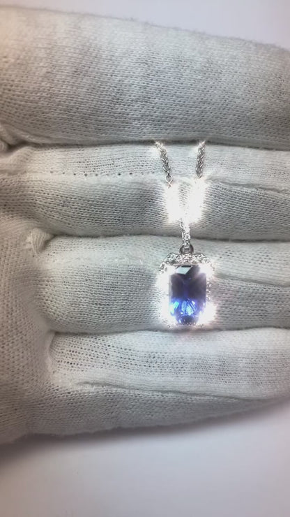 Emerald Ceylon Sapphire & Round Natural Earth Mined Diamond Halo Pendant Gold 5.75 Carats