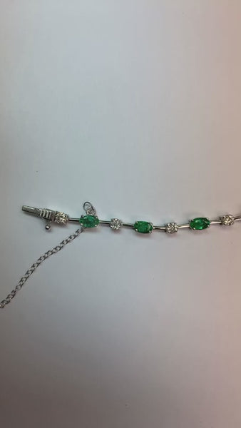 Diamond Green Emerald Tennis Bracelet 6.05 Carats White Gold 14K