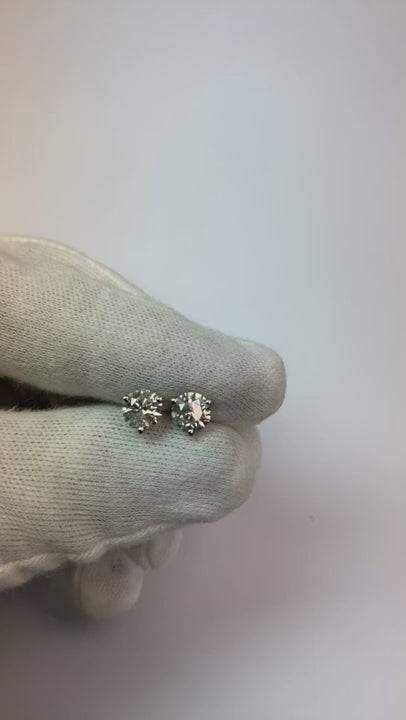 2 Carats Three Prong Set Round Cut Natural Earth Mined Diamonds Stud Earrings
