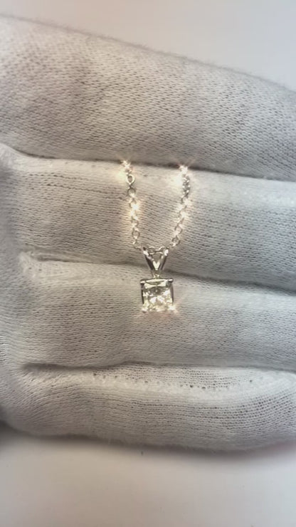Princess Cut Natural Earth Mined Diamond Necklace Pendant 1 Ct White Gold 14K Jewelry