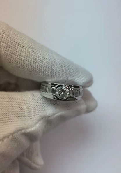1.85 Carats Diamond White Gold 10K Men's Ring Half Bezel Set