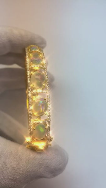 Opal Diamond Bracelet Prong Set 89 Carats Bracelet Women