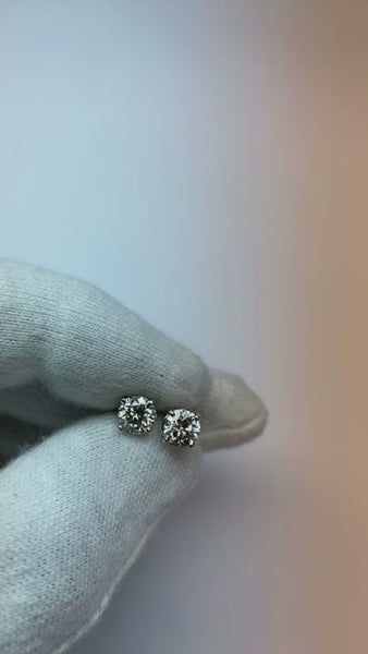 White Gold 14K 1.50 Carats Basket Type Set Round Mined Diamond Stud Earring