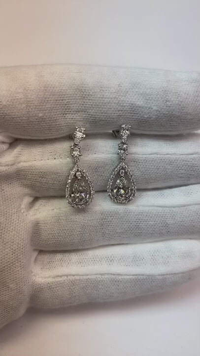 4 Carat Natural Earth Mined Diamond Dangle Earring Pair Pear Drop Earring