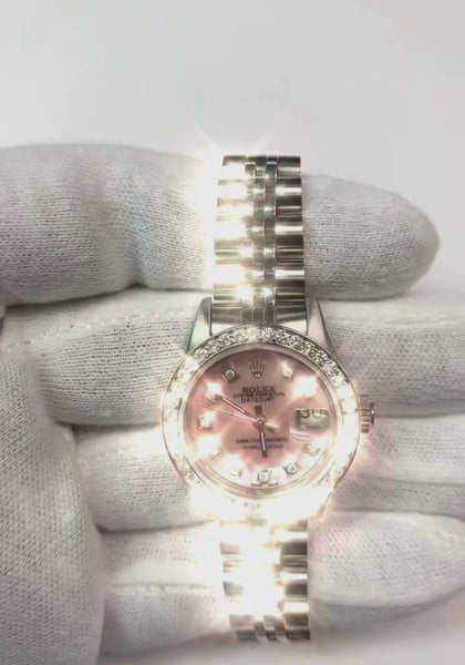 Rolex Datejust Watch Mother Of Pearl Dial Diamond Bezel Ss