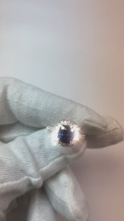 3 Ct Cushion Sri Lanka Blue Sapphire And Halo Natural Earth Mined Diamond Ring