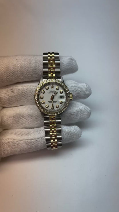 Natural Ladies Rolex Date-Just Watch Diamond White Dial Bezel