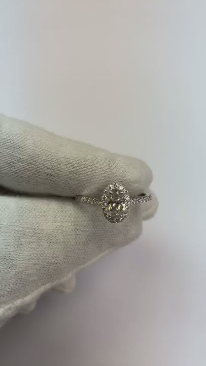 1.50 Ct Oval & Round Natural Earth Mined Diamond Halo Wedding Ring 14K White Gold
