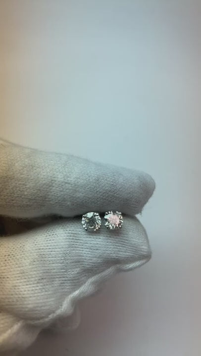 1 Carat Prong Set Round Natural Earth Mined Diamond Stud Earring 14K White Gold
