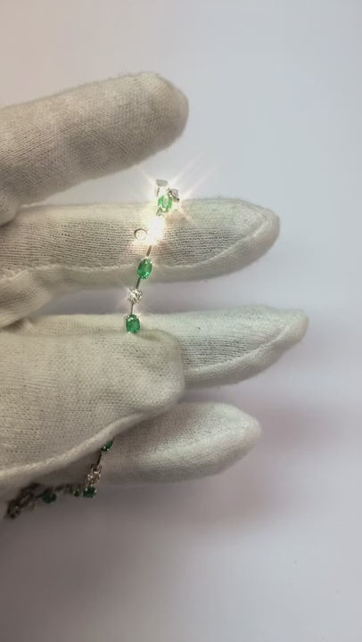 Natural Earth Mined Diamond Green Emerald Tennis Bracelet 6.05 Carats White Gold 14K