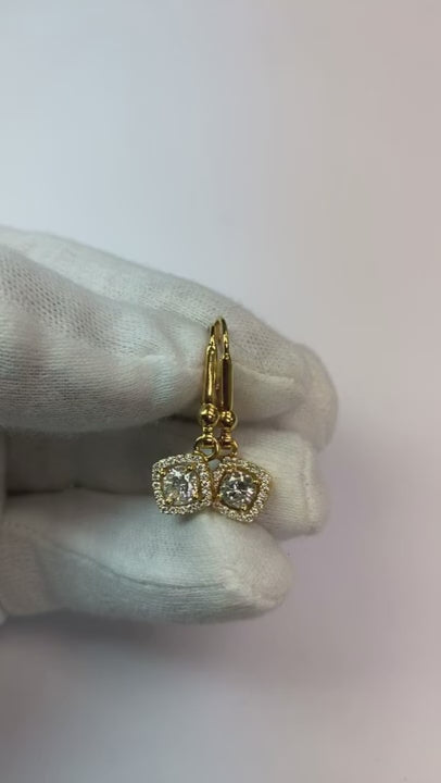 Halo-Styled Natural Earth Mined Diamond Dangle Earrings 1.60 Carats 14K White Gold