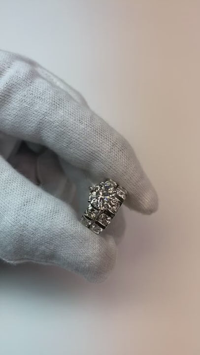 Round Natural Earth Mined Diamond Engagement Ring Set 3.50 Carats Jewelry White Gold