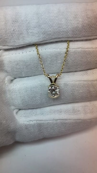 Mined Diamond Pendant Necklace With Chain 1 Carat Half Bezel Yellow Gold