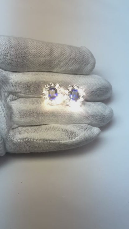 IGI CERTIFIED 6 Carats Prong Set Ceylon Color Sapphire Stud Earrings White Gold 14K