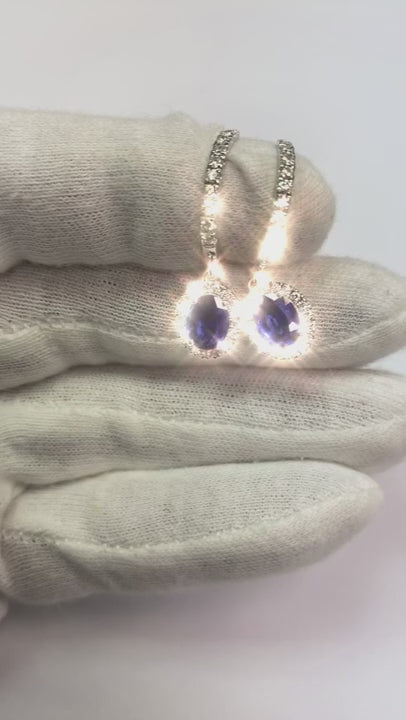 2.50 Carats Blue Oval Cut Sapphire Jewelry Natural Earth Mined Diamond Drop Earring Gold