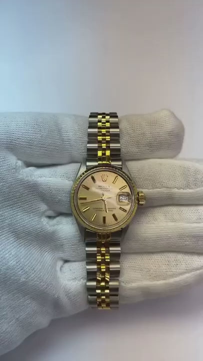 Ladies Rolex Datejust Watch Stick Dial Smooth Bezel Two Tone