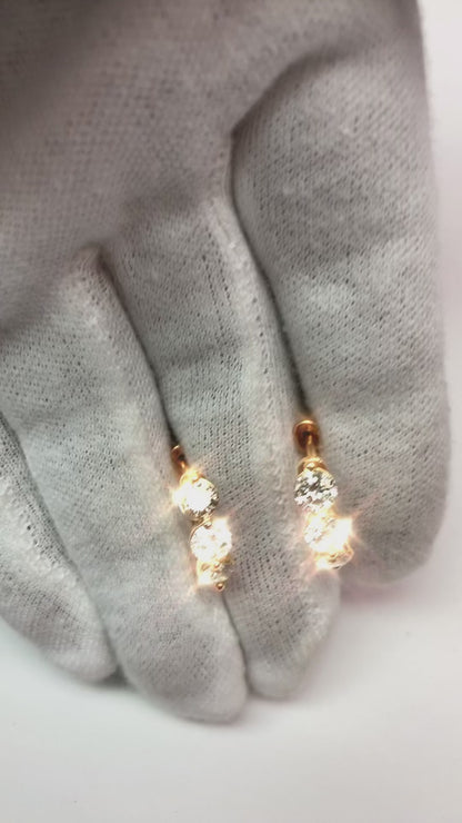 Three Stone Women Hoop Earrings 3 Ct Round Cut Natural Earth Mined Diamonds White Gold 14K