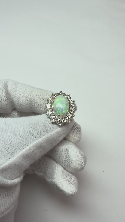 Opal And Natural Earth Mined Diamonds 6.75 Carats Anniversary Ring Gold 14K New