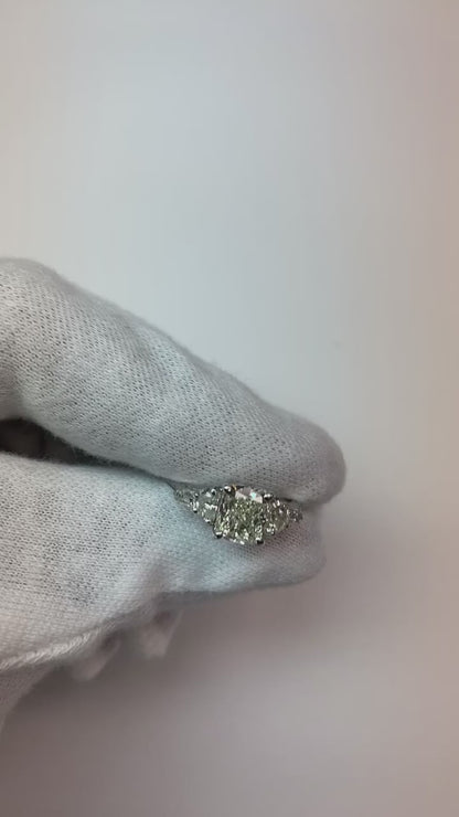 3 Ct Cushion Cut Half Moons Baguette Natural Earth Mined Diamond Ring Excellent Cut 14K